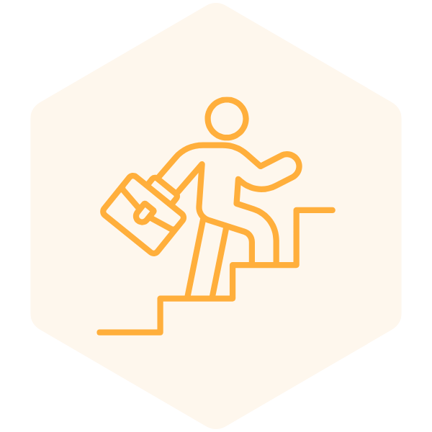 Person with briefcase walking up stairs icon